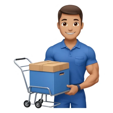 a mover with trolley loaded with a box sticker