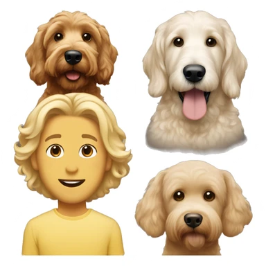 Goldendoodle with a white man man with brown hair and a white woman with blonde hair sticker