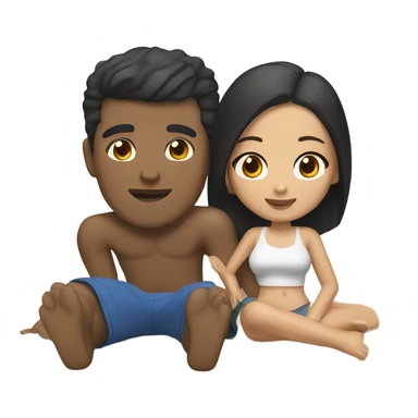asian girl laying on the beach with white american boyfriend  sticker