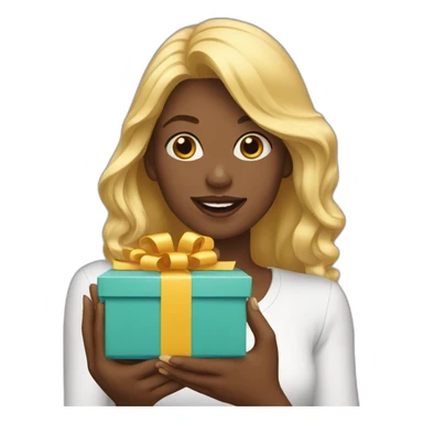 blond woman opening gift sticker
