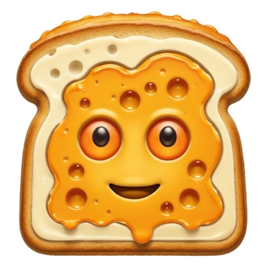 a toastie with melted cheese on the rim and an orange hat and two eyes in left  sticker
