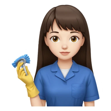 girl brunette with bangs long hair cleaning sticker