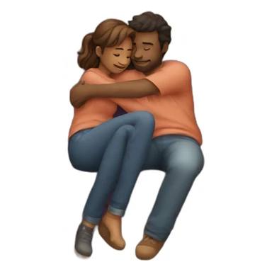 Couple hug couch with cat sticker