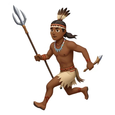 american Indian running and holding hunting spear in one hand sticker