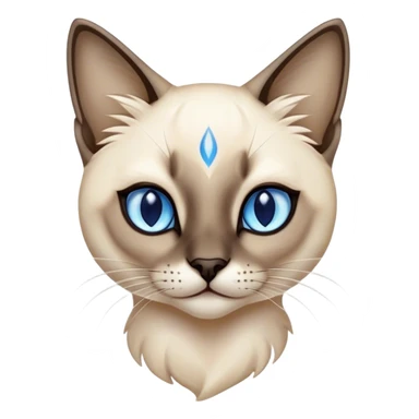 Cinematic Noble Siamese Cat Portrait Emoji, Poised and regal, with sleek cream-colored fur and striking dark points on the ears, face, paws, and tail, piercing sapphire-blue eyes, Simplified yet sharp and sophisticated features, highly detailed, glowing with a soft, dignified glow, high shine, intelligent and graceful, stylized with an air of elegance, focused and attentive, soft glowing outline, capturing the essence of a watchful and refined feline, so majestic it feels as though it could glide across the screen with effortless confidence! sticker