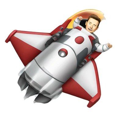 Elon Musk riding on top of a flying space rocket sticker