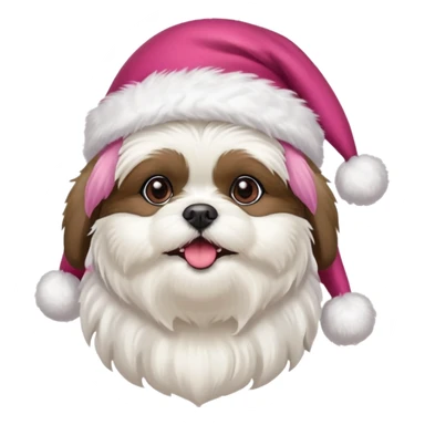 one little all white shih tzu with pink santa hat and one white and black havanese with red santa hat sticker