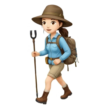White women, long dark brown hair in ponytail with wide brim hiking hat. Walking with backpack and trekking poles.  She is a pilgrim on the Camino Frances on her way to Santiago de Compostela sticker