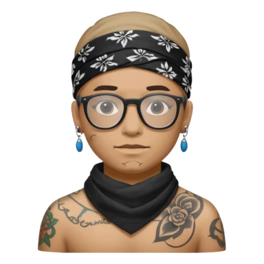 character with bandana and glasses and tattoed sticker