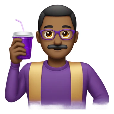 A man w black combover and a square moustache holding a double cup with purple sprite inside the cup sticker
