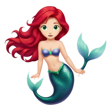 minimal Ariel mermaid with red hair and green tail, extremely simple sticker
