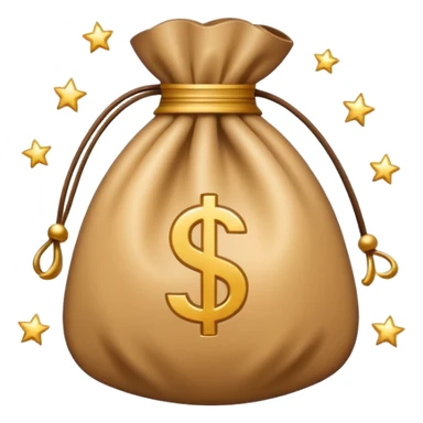 Minimal line-art icon of a money bag with sparkles around it, clean modern style, simple outlines, slight 3D, no background, transparent, represents clean and ethical income. sticker