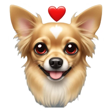 black and tan long-haired chihuahua with red hearts over eyes sticker