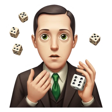 writer Lovecraft throwing dice, surprised expression sticker