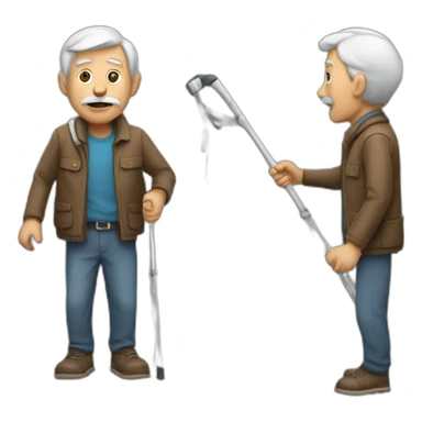 an old man with a crutch sticker