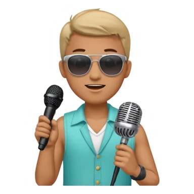 man with summer clothes and sun glasses holding microphone sticker