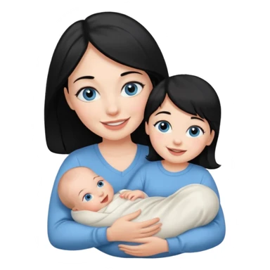 mom holding newborn baby girl with blue eyes white skin and black hair and white skin newborn girl bab white skin black hair sticker