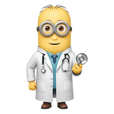 yellow minion character wearing doctor coat and stethoscope sticker
