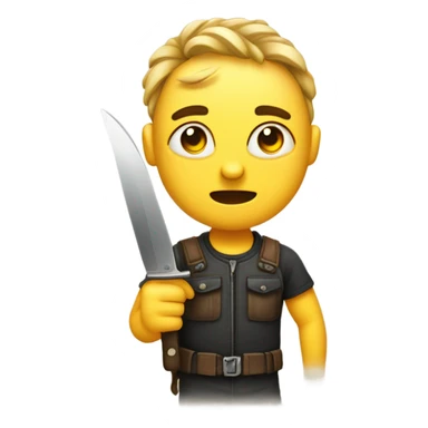 runder gelber emoji mit weit aufgerissenen augen und messer in einer hand sticker