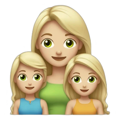 4 people Family . blond girl green eyes, dad (with no hair), mom (long blond hair) and sister with brown hair hud each other sticker