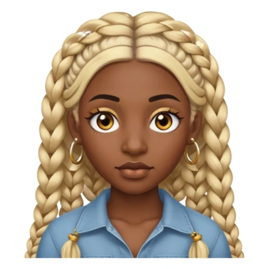 A dark-skinned woman with long blonde hair styled into two thick braids. She has large golden-brown eyes and arched eyebrows. Her face is decorated with piercings: a silver eyebrow ring, a nose stud, and a lip ring. sticker