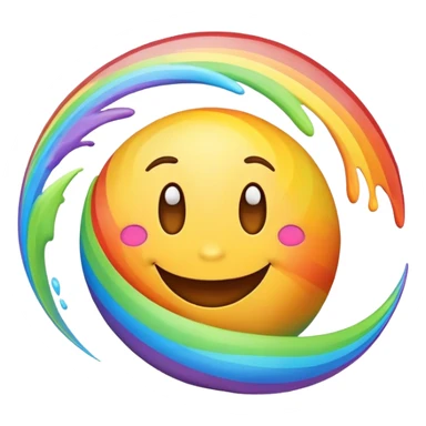 planet with rainbow-colored swirling surface and a happy smiling face sticker