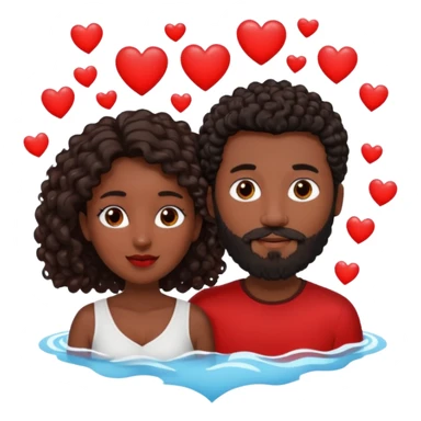 pareja de Mujer morena rizada cabello largo castaño ojos oscuros y hombre blanco cabello negro corto (no es rizado) con barba  y ojos marron al rededor de la pareja corazones sticker