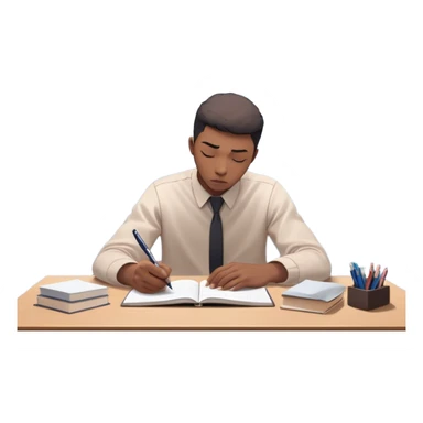 A person sits at a desk with their head down, surrounded by swirling stress clouds. In front of them, a glowing version of their "future self" reaches out, handing them a pen. As they take the pen, the stress clouds begin to dissolve, symbolizing how action breaks procrastination  sticker