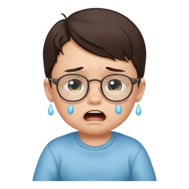 brunette baby boy crying with glasses sticker