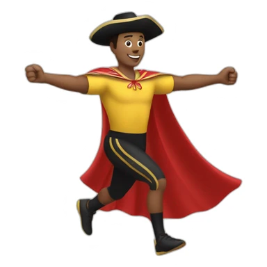 a runner. with the posture of open arms greeting the public. in one arm he carries a bullfighter's cape sticker