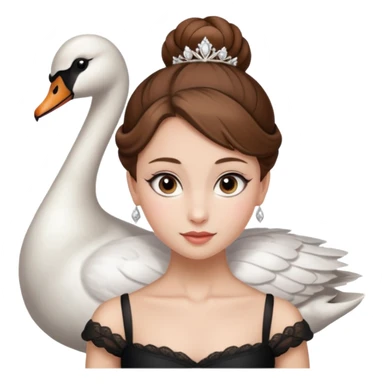 Beautiful lady with fair skin, brown hair, and large hazel eyes. She is wearing a low ballet bun and wearing the ballet costume of The Swan Queen sticker