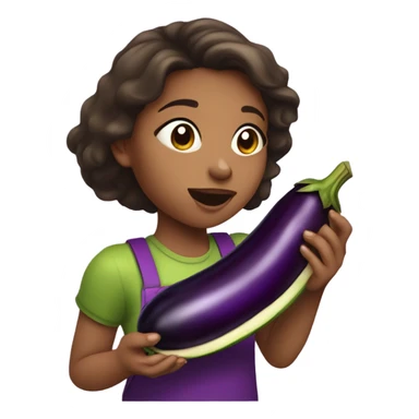 Girl eating egg plant sticker