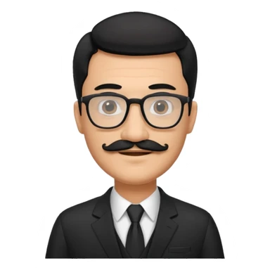 black hair dad in black suit and glasses with mustache sticker
