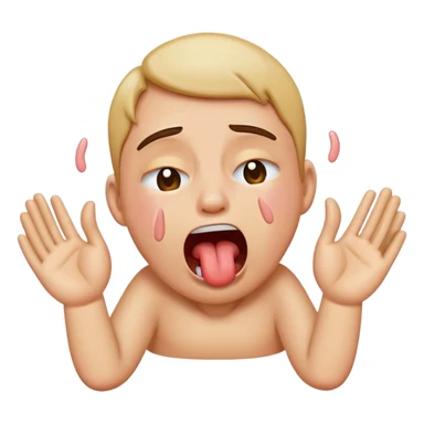 crying emoji with tongue out, choking self with two hands sticker