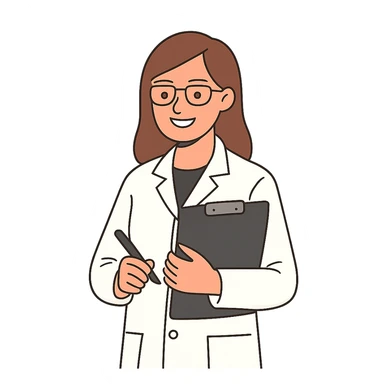 female scientist holding a clipboard smiling simple background sticker