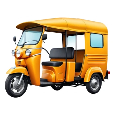 Cinematic Realistic Tuk Tuk Emoji, depicted as a vibrant iconic three-wheeled vehicle with bold colors and a compact design, rendered with crisp textures and dynamic urban lighting that captures its quintessential Thai charm. sticker