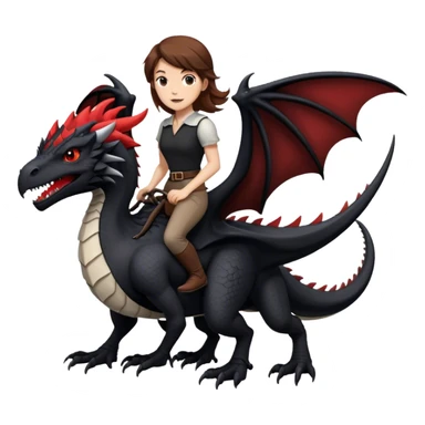 Me, a white female with brown hair, riding a black wyvern with a tiny bit of red that has only two legs to your work sticker