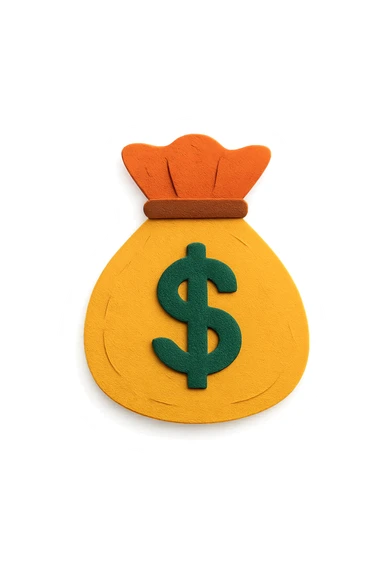 money bag icon, paper craft style, layered paper effect sticker