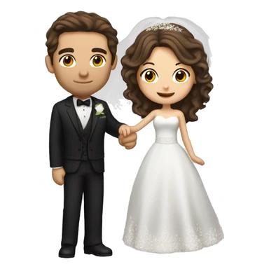 Bride with brown hair and groom with dark hair. Both are Caucasian. Groom isa little taller than the bride. They are dancing  sticker