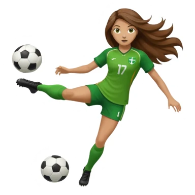 Long Haired Football Players, Female player, green cloth, full body kick ball sticker