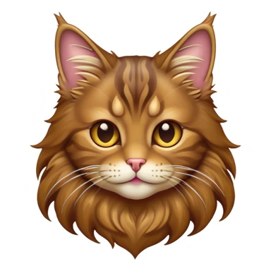 Cinematic Cute Brown Maine Coon Cat Portrait Emoji, Head tilted playfully with a touch of sass, sleek brown and gold fur with a majestic mane, Simplified yet hilariously adorable features, highly detailed, glowing with a warm, confident glow, high shine, mischievous yet lazy, stylized with a touch of playful whimsy, bright and endearing with a comical expression, soft glowing outline, capturing the essence of a quirky yet loving and lazy kitty, so meme-worthy it feels like it could stretch out of the screen and demand attention in the most dramatic way! sticker