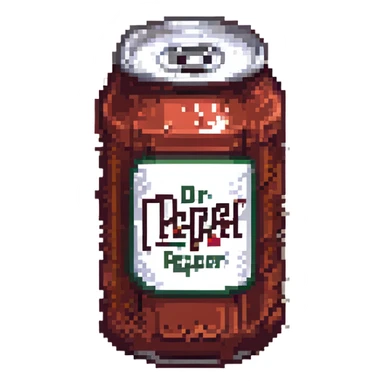 Add a vintage Dr Pepper label to this pixel art soda can, keep retro video game feel, with no background. sticker