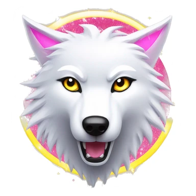 Lightning running sparkling glitter white wolf snarling huge eyes sun halo black white pink red yellow sticker
