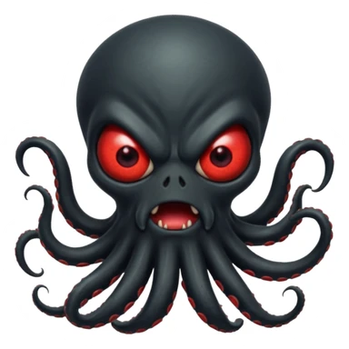 aggressive 8-tentacled black cyclops alien emoji, black body, one big evil red eye in the middle, no arms or legs, match attached references sticker