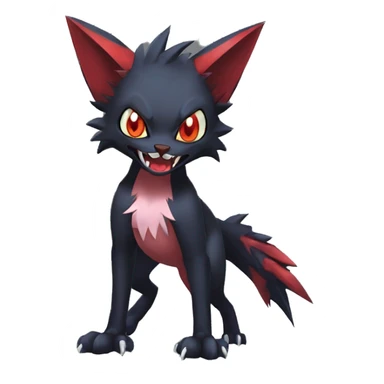  cool cute fantasy anime dark animal vampiric Litten-Zoroark-Nargacuga-cat-hybrid Fakemon with big fangs and bat-ears full body sticker