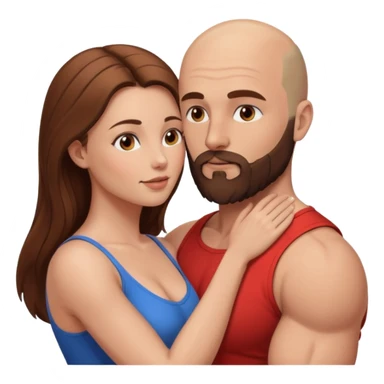 intimate moment between lovers muscular bald man brown beard, beautiful long hair woman sticker