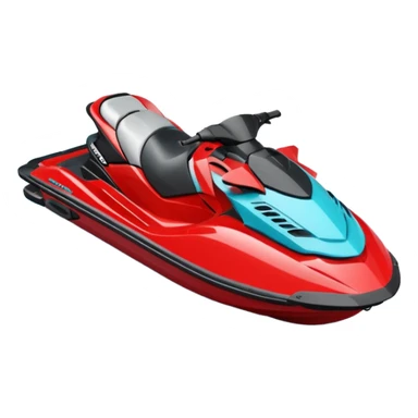 jet ski (red black and white all in the same amount. maybe a red a bit more dominant) on the sea. show the sea under the jet ski - blue with turquoise. no sky - white background instead. DO NOT REMOVE THE SEA AND THE WHITE WHEN FINALIZING!  NO ONE ON THE JET SKI  sticker