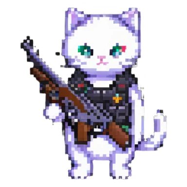 cat with a gun pixel art sticker