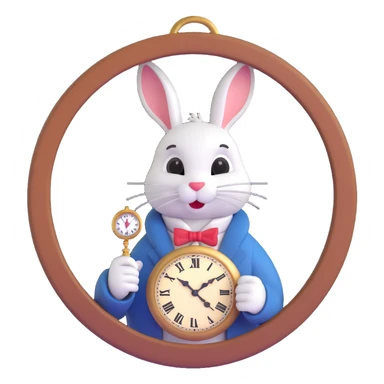 Alice in Wonderland white rabbit peeking out of a hole, holding a pocket watch, playful and magical design emoji sticker