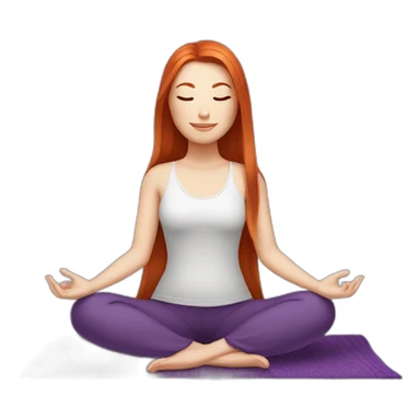 redhead white woman long medium straight hair, meditating on a violet blanket sticker
